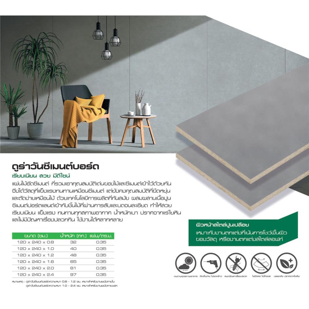 ซีเมนต์บอร์ด DURAONE 120X240X1.0 ซม. สีซีเมนต์