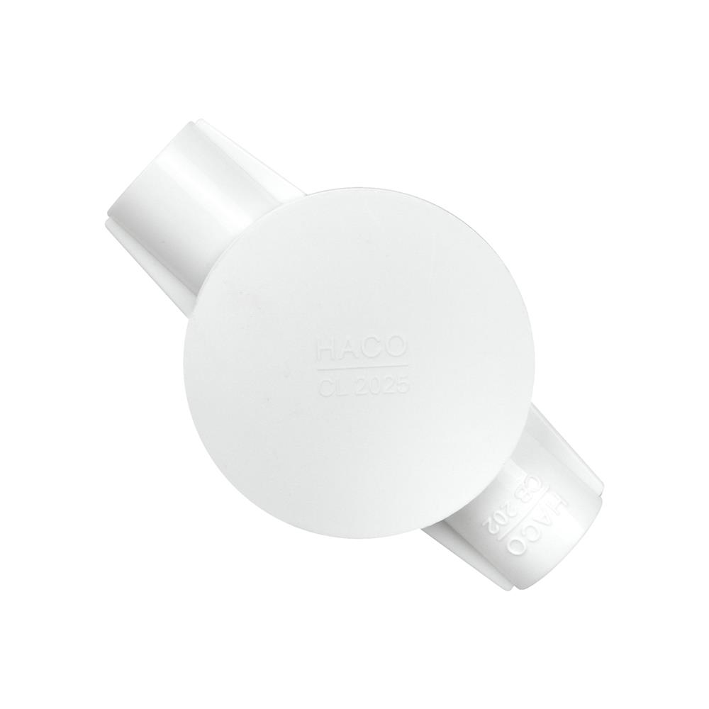 กล่องพักสาย 2 ทาง HACO 20 มม. CB202 สีขาว