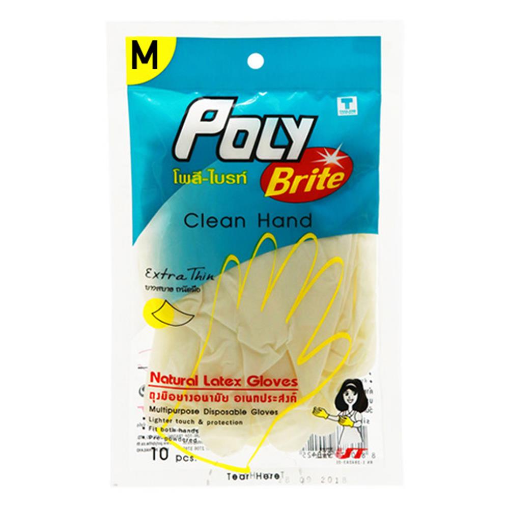 ถุงมือยางอนามัย POLY-BRITE EXTRA THIN SIZE M สีขาว