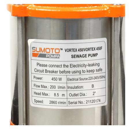 ปั๊มจุ่มน้ำเสีย SUMOTO POMPA VORTEX450 450 วัตต์_3
