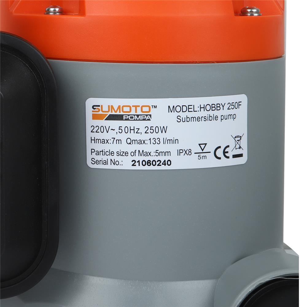 ปั๊มจุ่มน้ำสะอาด พร้อมลูกลอย SUMOTO POMPA HOBBY250F 250 วัตต์
