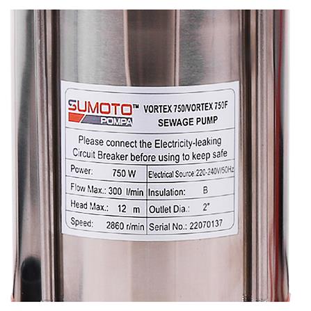 ปั๊มจุ่มน้ำเสีย SUMOTO POMPA VORTEX750 750 วัตต์_1