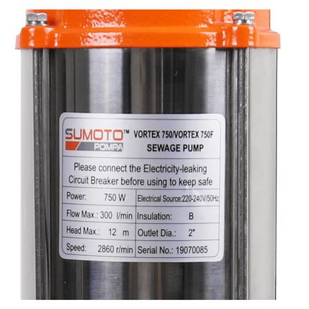 ปั๊มจุ่มน้ำเสีย POMPA VORTEX750WF/ลูกลอย 750 วัตต์_2