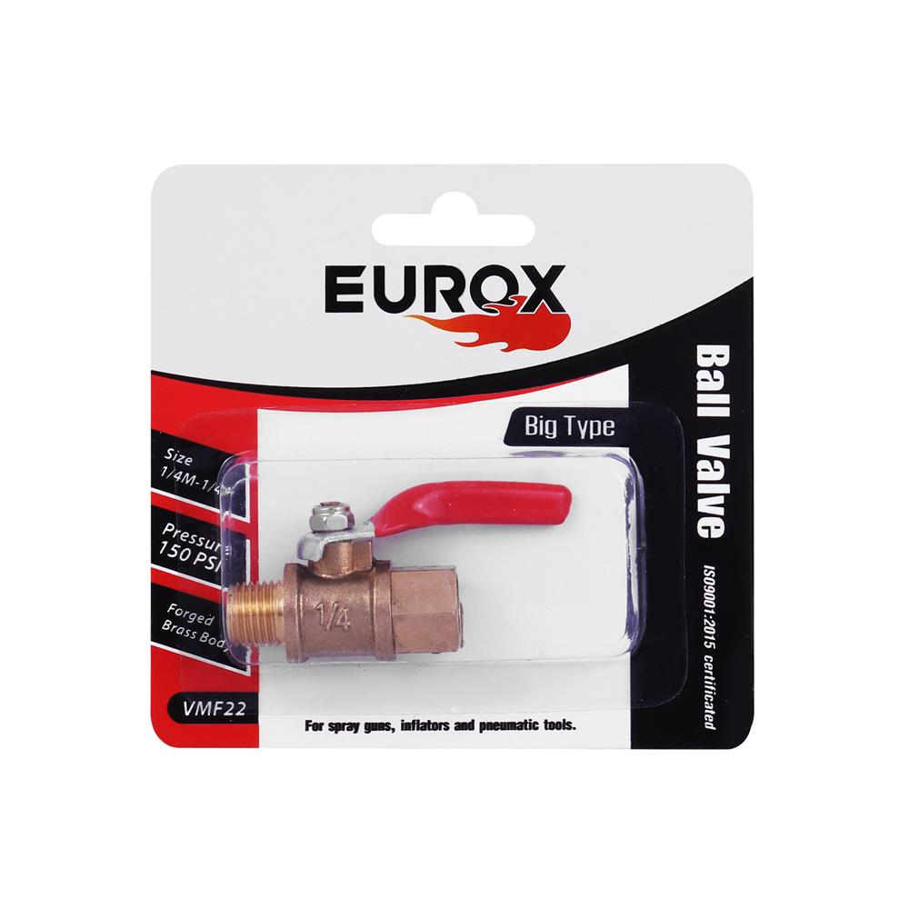 บอลวาล์วตัวผู้-ตัวเมีย EUROX 2 หุน (1/4 นิ้ว) สีทอง