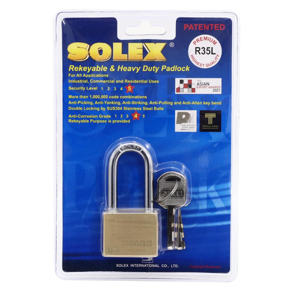 กุญแจลูกปืน SOLEX R 35L 35 มม. สีทองเหลือง