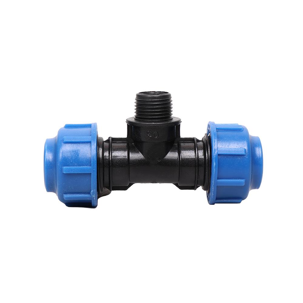 สามทางสวมล็อก PE เกลียวนอก TOWAI 20 มม.X1/2 นิ้ว สีดำ-น้ำเงิน