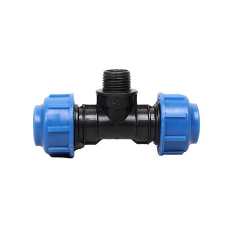 สามทางสวมล็อก PE เกลียวนอก TOWAI 20 มม.X1/2 นิ้ว สีดำ-น้ำเงิน