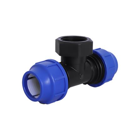 สามทางสวมล็อก PE เกลียวใน TOWAI 40 มม.X1 1/2 นิ้ว สีดำ-น้ำเงิน