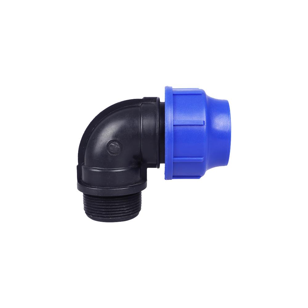 ข้องอสวมล็อก PE เกลียวนอก 40 มม.X1 1/2 นิ้ว สีดำ-น้ำเงิน