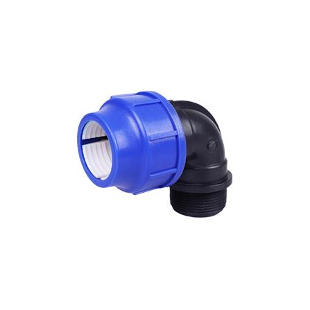 ข้องอสวมล็อก PE เกลียวนอก 40 มม.X1 1/2 นิ้ว สีดำ-น้ำเงิน