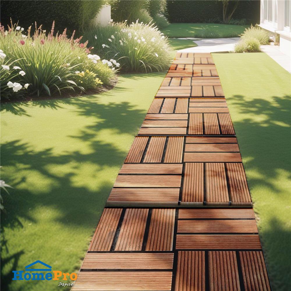 ทางเท้าไม้แคมปัส ลายสี่เหลี่ยมสลับเล็ก ME LIVING 30X30 ซม.