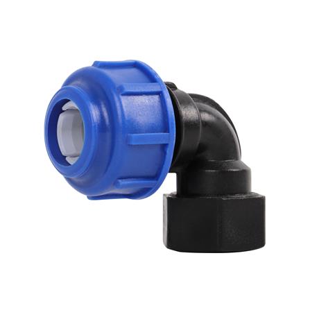 ข้องอสวมล็อก PE เกลียวใน TOWAI 20 มม.X1/2 นิ้ว สีดำ-น้ำเงิน