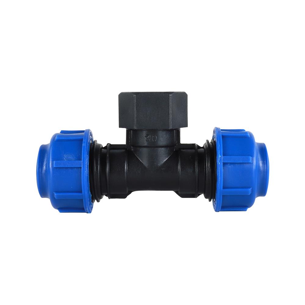 ข้อต่อสามทางสวมล็อก PE เกลียวใน TOWAI 20 มม. x 1/2 นิ้ว