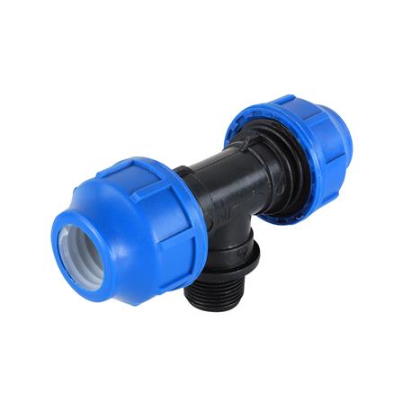 ข้อต่อสามทางสวมล็อก PE เกลียวนอก TOWAI 25 มม.X3/4 นิ้ว สีดำ-น้ำเงิน