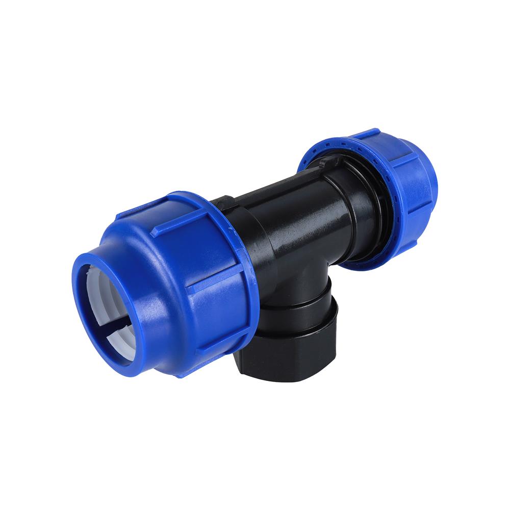 สามทางสวมล็อค PE เกลียวใน TOWAI 50 มม.X1 1/2 นิ้ว สีดำ-น้ำเงิน