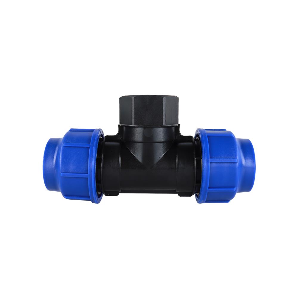 สามทางสวมล็อค PE เกลียวใน TOWAI 50 มม.X1 1/2 นิ้ว สีดำ-น้ำเงิน