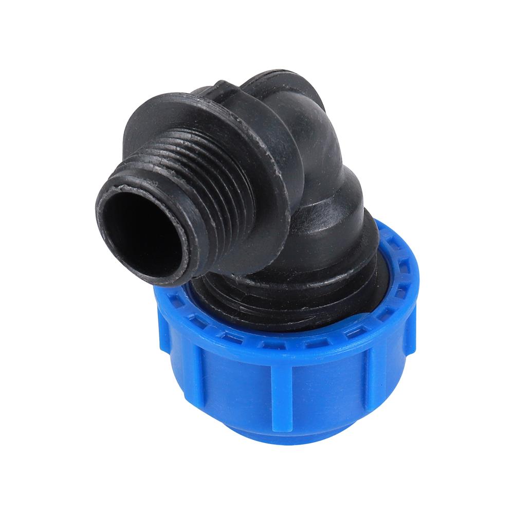 ข้องอสวมล็อค PE เกลียวนอก TOWAI 20 มม.X1/2 นิ้ว สีดำ-น้ำเงิน