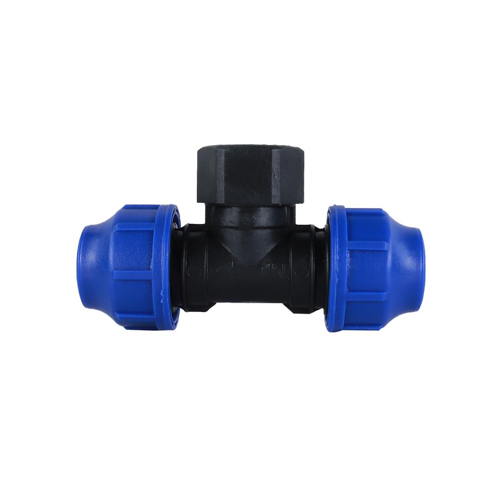 สามทางสวมล็อค PE เกลียวใน TOWAI 25 มม.X3/4 นิ้ว สีดำ-น้ำเงิน
