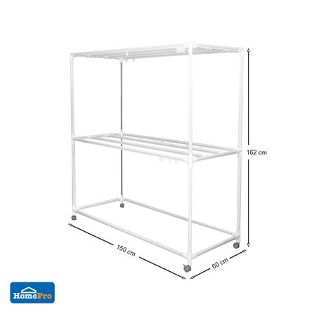 ราวตากผ้าเหล็กมีล้อ 8 เส้น PLIM 1.5 ม. สีขาว_4