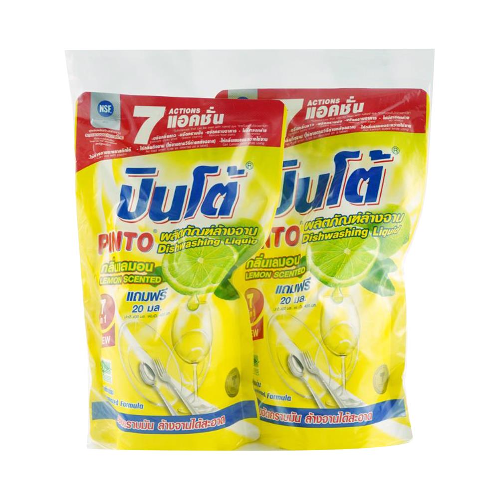 รีฟิลน้ำยาล้างจาน PINTO 420 มล. เลมอน แพ็ก 2 ชิ้น
