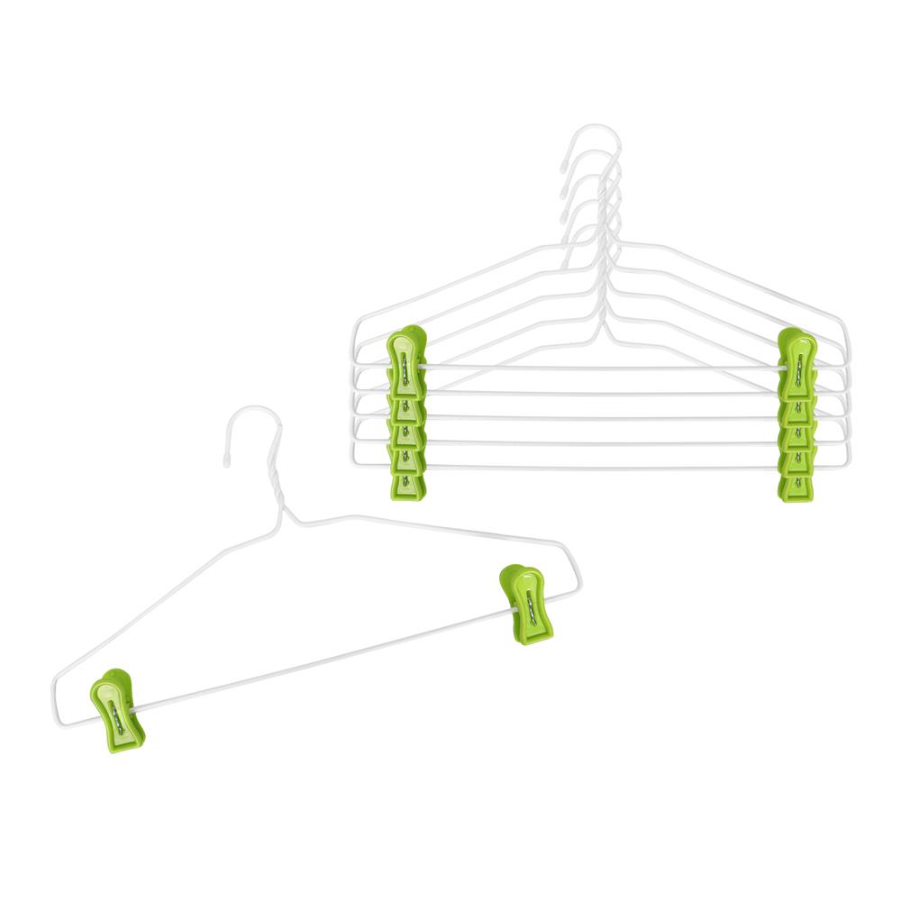 ไม้แขวนเสื้อเคลือบ PVC พร้อมตัวหนีบ PLIM สีเขียว แพ็ก 6 ชิ้น