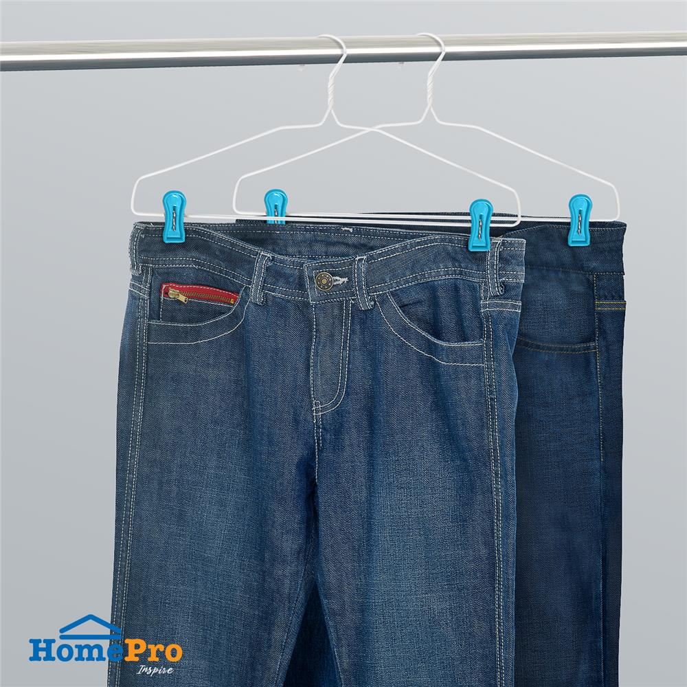 ไม้แขวนเสื้อเคลือบ PVC พร้อมตัวหนีบ PLIM สีฟ้า แพ็ก 6 ชิ้น