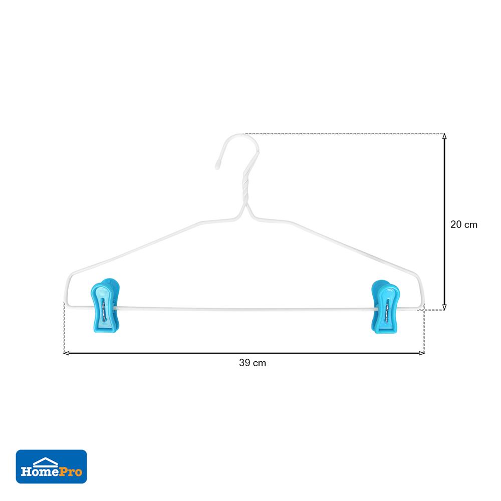 ไม้แขวนเสื้อเคลือบ PVC พร้อมตัวหนีบ PLIM สีฟ้า แพ็ก 6 ชิ้น