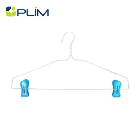 ไม้แขวนเสื้อเคลือบ PVC พร้อมตัวหนีบ PLIM สีฟ้า แพ็ก 6 ชิ้น