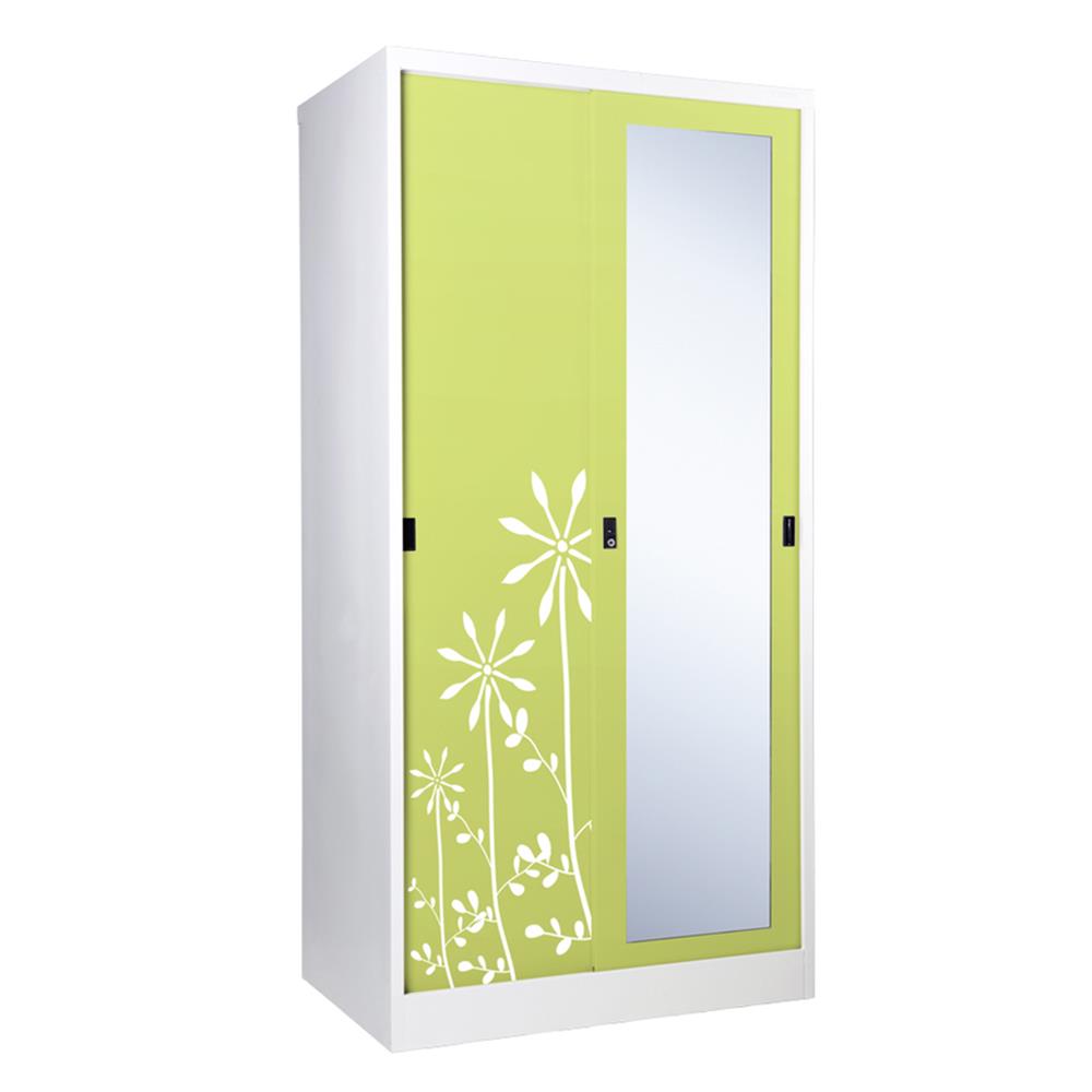 ตู้เสื้อผ้าเหล็กบานเลื่อนผสมกระจกเงา KIOSK SXW-18/I 91.4 ซม. สีเขียว