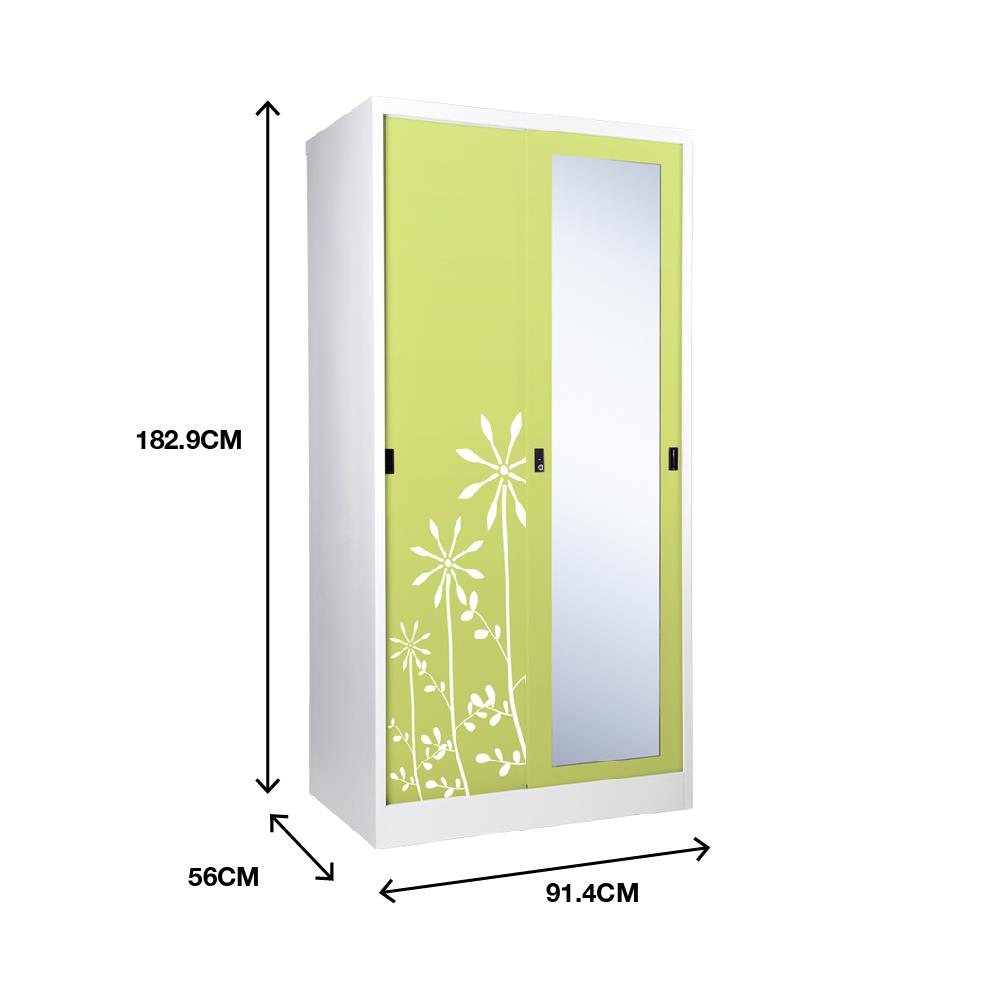 ตู้เสื้อผ้าเหล็กบานเลื่อนผสมกระจกเงา KIOSK SXW-18/I 91.4 ซม. สีเขียว