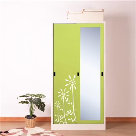 ตู้เสื้อผ้าเหล็กบานเลื่อนผสมกระจกเงา KIOSK SXW-18/I 91.4 ซม. สีเขียว_2