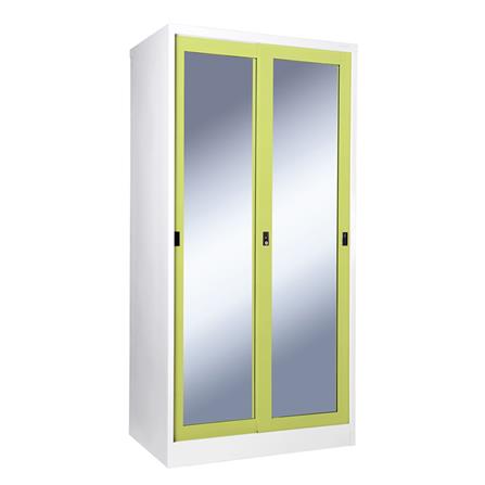 ตู้เสื้อผ้าเหล็กบานเลื่อนกระจกเงา KIOSK SXW-18/2 91.4 ซม. สีเขียว_1