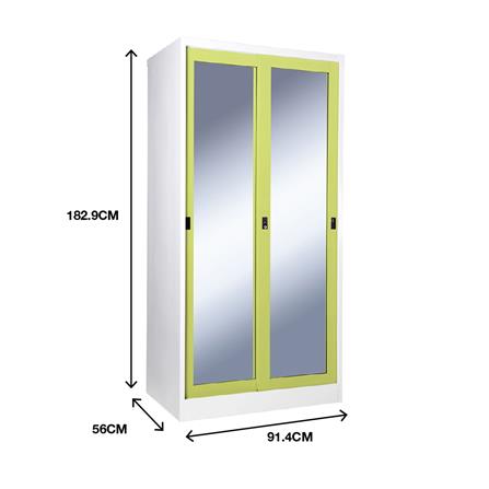 ตู้เสื้อผ้าเหล็กบานเลื่อนกระจกเงา KIOSK SXW-18/2 91.4 ซม. สีเขียว_3