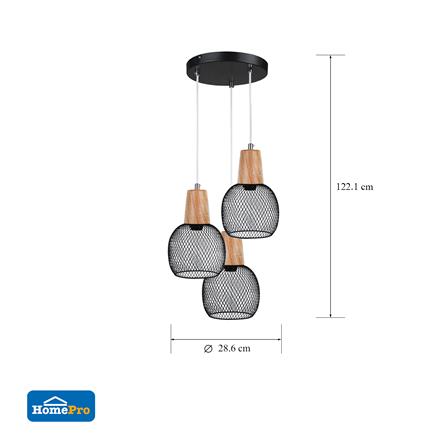 โคมไฟช่อ CARINI MODERN LP9601BK โลหะ/ไม้ สีดำ/ลายไม้ 3 หัว_5
