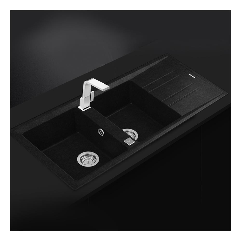 ซิงค์ฝัง 2หลุม 1ที่พัก TEKA STONE 80 BTG แกรนิต สีดำ