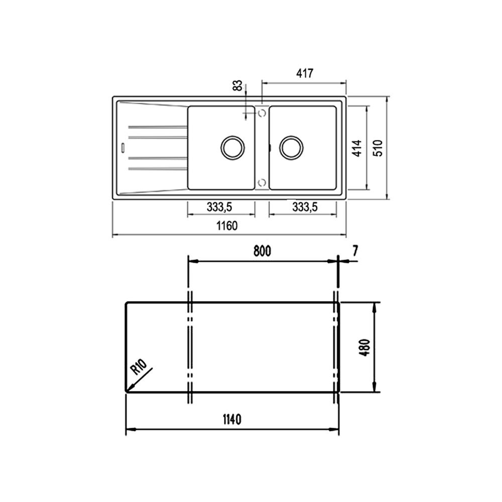 ซิงค์ฝัง 2หลุม 1ที่พัก TEKA STONE 80 BTG แกรนิต สีดำ