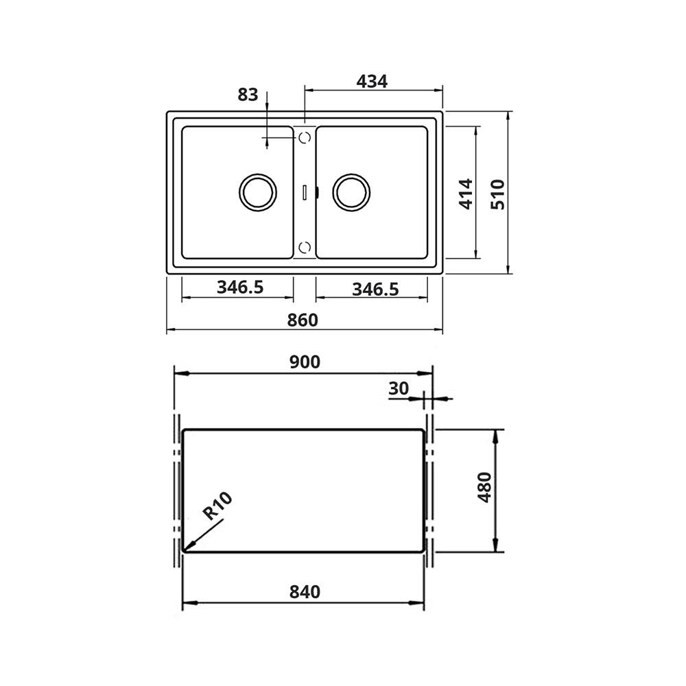 ซิงค์ฝัง 2หลุม TEKA STONE 90B-TG สีดำ