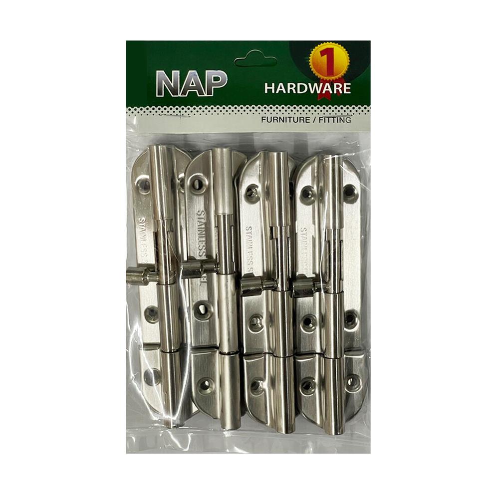 กลอนทั่วไป NAP 338 4 นิ้ว สีสเตนเลส (แพ็ก 4 ชิ้น)