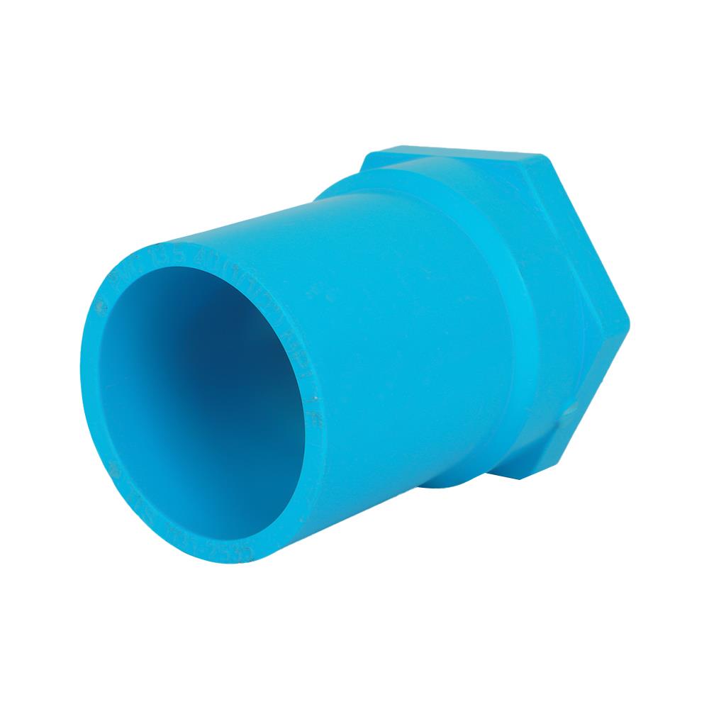 ข้อต่อตรงเกลียวในทองเหลือง SCG 1 1/2 นิ้ว สีฟ้า