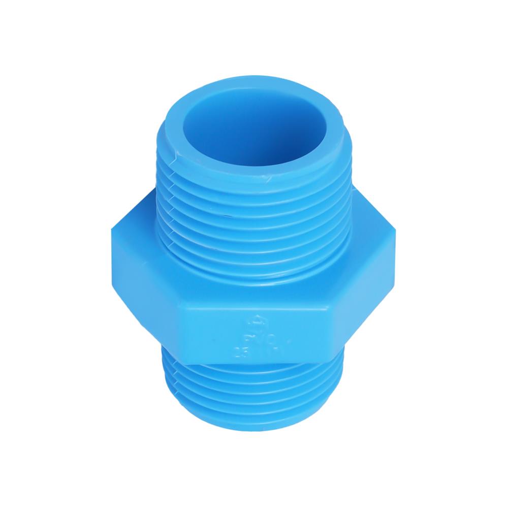 นิปเปิ้ลหนา PVC เกลียวนอก SCG 1 นิ้ว สีฟ้า