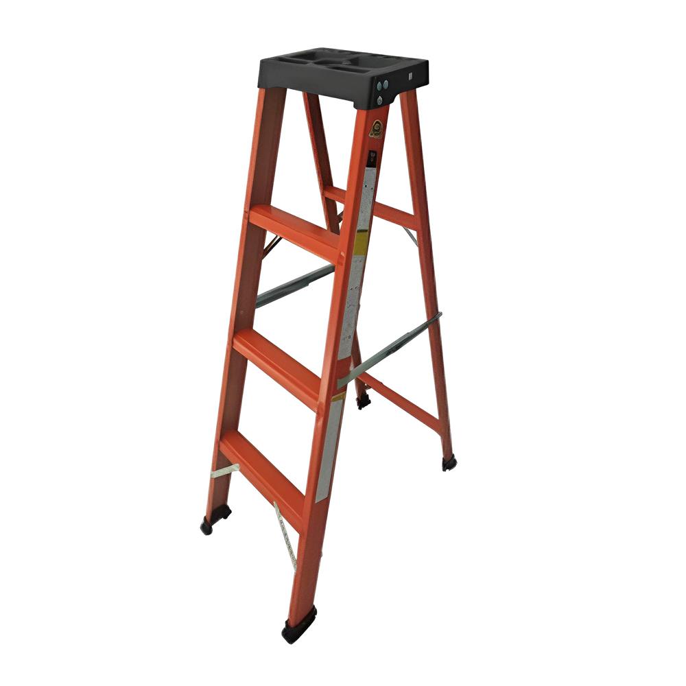 บันไดเคลือบสีแบบมีถาด SANKI 4 ขั้น สีส้ม