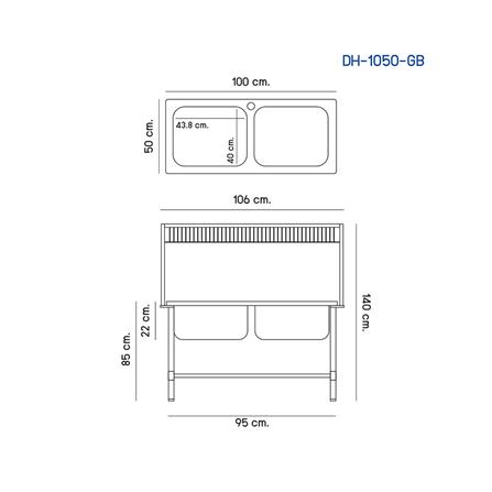 ซิงค์ขาตั้ง 2 หลุม DYNA HOME DH1050GB สเตนเลส_6