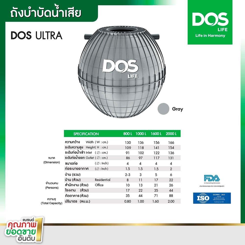 ถังบำบัดน้ำเสีย DOS ULTRA 800 ลิตร สีเทา