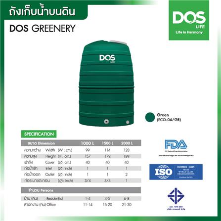 ถังเก็บน้ำ DOS GREENERY 1500 ลิตร สีเขียว_4