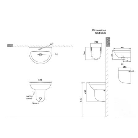 อ่างล้างหน้าพร้อมขาตั้งครึ่ง NASCO NL-043/NL-091-WA สีขาว_1