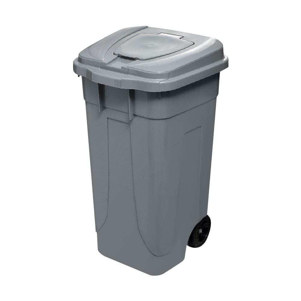 ถังขยะเหลี่ยม ฝาเปิด-ปิด มีล้อ เรืองวา 100L สีเทา