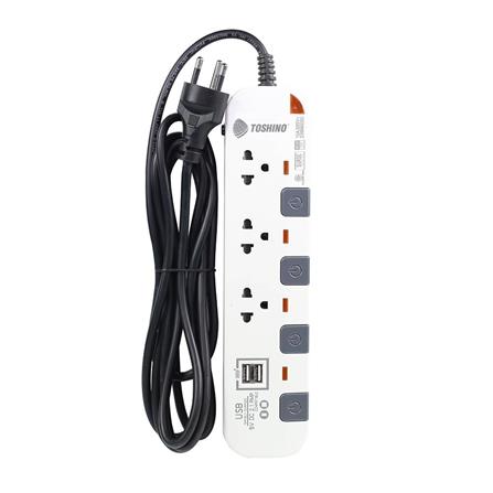 รางปลั๊กไฟ 3 ช่อง 4 สวิตซ์ 2 USB TOSHINO P3375USB WG 5 ม. สีขาว-เทา_2