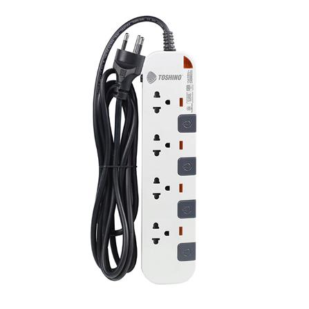 รางปลั๊กไฟ 4 ช่อง 4 สวิตช์ TOSHINO P4375 WG 5 ม. สีขาว-เทา_1