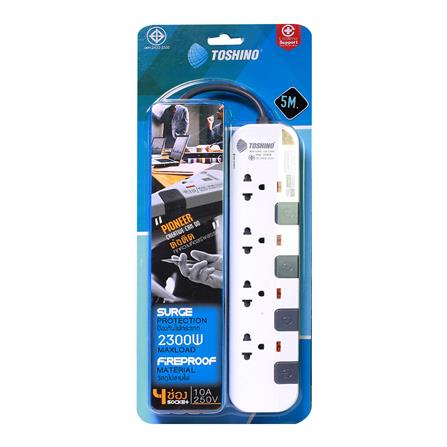 รางปลั๊กไฟ 4 ช่อง 4 สวิตช์ TOSHINO P4375 WG 5 ม. สีขาว-เทา_3
