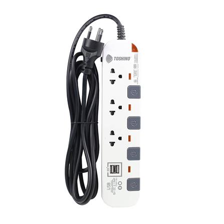 รางปลั๊กไฟ 3 ช่อง 4 สวิตซ์ 2 USB TOSHINO P3375USB WG 3 ม._2